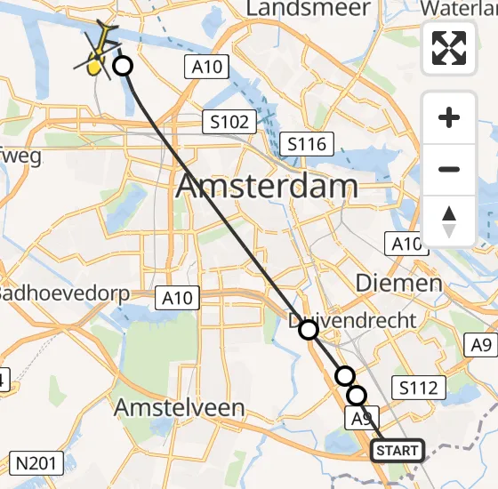 Vlucht Traumahelikopter PH-LLN van Academisch Medisch Centrum (AMC) naar Amsterdam Heliport op dinsdag 22 oktober 2024 17:17