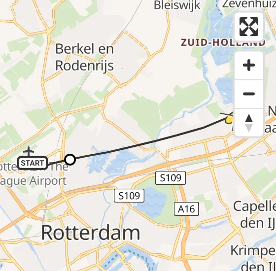 Vlucht Traumahelikopter PH-HVB van Rotterdam The Hague Airport naar Rotterdam op dinsdag 22 oktober 2024 17:27