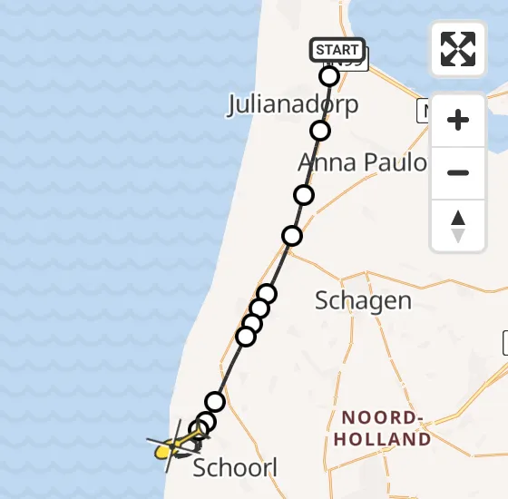 Vlucht Kustwachthelikopter PH-SAR van Vliegveld De Kooy naar Schoorl op dinsdag 22 oktober 2024 18:21