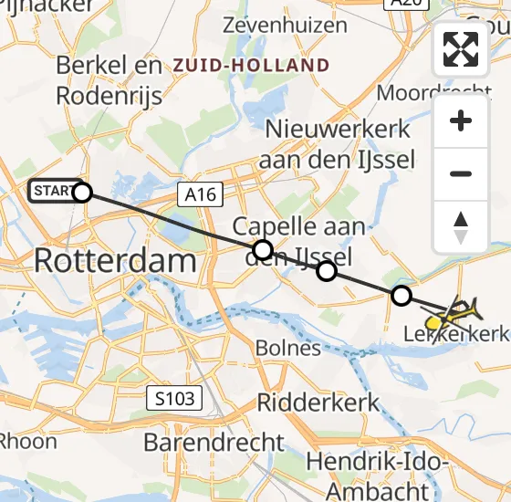 Vlucht Traumahelikopter PH-HVB van Rotterdam The Hague Airport naar Lekkerkerk op dinsdag 22 oktober 2024 19:17