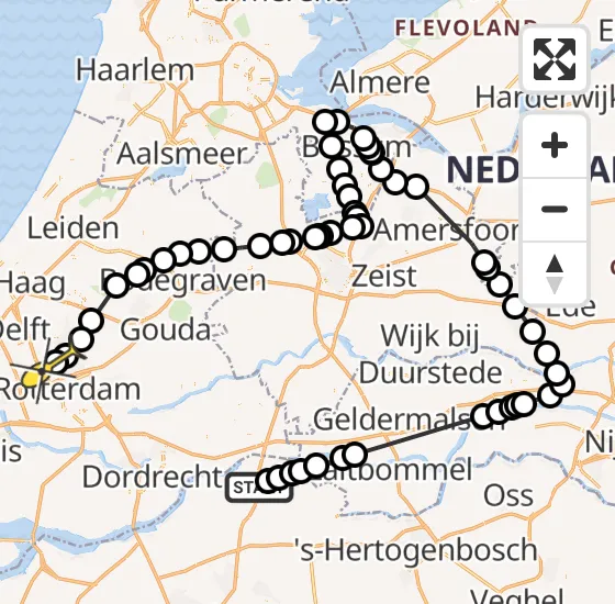 Vlucht Politiehelikopter PH-PXB van Nieuwendijk naar Rotterdam The Hague Airport op dinsdag 22 oktober 2024 20:11