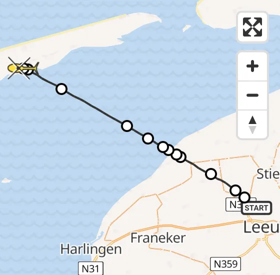 Vlucht Ambulancehelikopter PH-OOP van Ingelum naar Midsland op dinsdag 22 oktober 2024 21:03