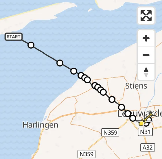 Vlucht Ambulancehelikopter PH-OOP van Formerum naar Leeuwarden op dinsdag 22 oktober 2024 21:35