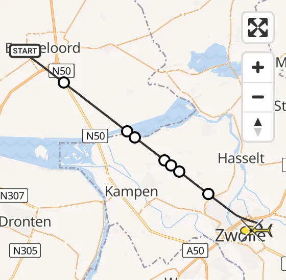 Vlucht Traumahelikopter PH-LLN van Emmeloord naar Zwolle op dinsdag 22 oktober 2024 22:29