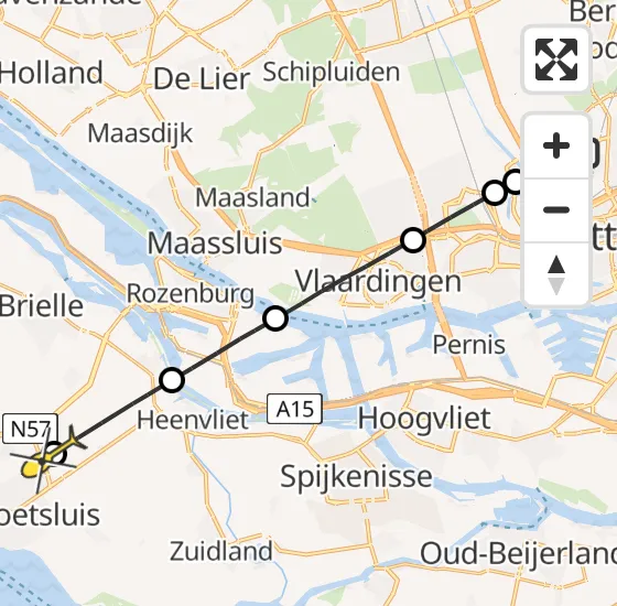 Vlucht Traumahelikopter PH-HVB van Rotterdam The Hague Airport naar Hellevoetsluis op woensdag 23 oktober 2024 14:20