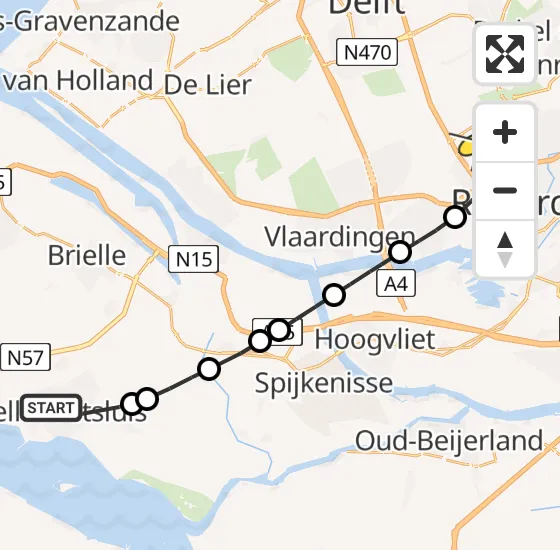 Vlucht Traumahelikopter PH-HVB van Hellevoetsluis naar Rotterdam The Hague Airport op woensdag 23 oktober 2024 14:35