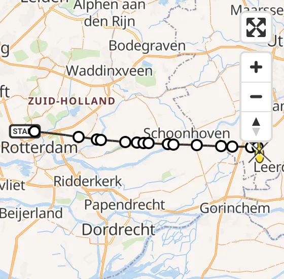 Vlucht Traumahelikopter PH-HVB van Rotterdam The Hague Airport naar Leerbroek op woensdag 23 oktober 2024 15:22