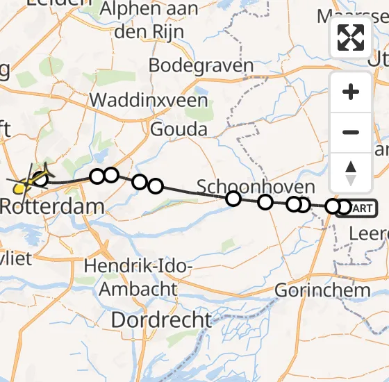 Vlucht Traumahelikopter PH-HVB van Leerbroek naar Rotterdam The Hague Airport op woensdag 23 oktober 2024 15:46