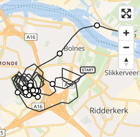 Vlucht Politiehelikopter PH-PXB van Ridderkerk naar Krimpen aan de Lek op woensdag 23 oktober 2024 16:18