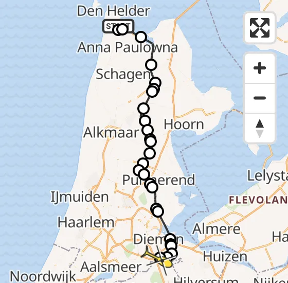 Vlucht Kustwachthelikopter PH-SAR van Vliegveld De Kooy naar Academisch Medisch Centrum (AMC) op woensdag 23 oktober 2024 18:25