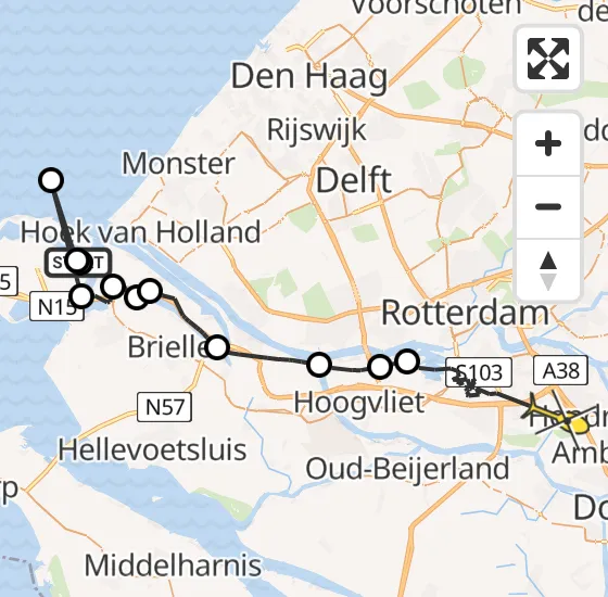 Vlucht Politiehelikopter PH-PXE van Maasvlakte naar Ridderkerk op woensdag 23 oktober 2024 20:53