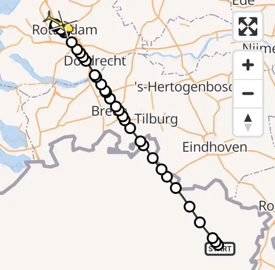 Vlucht Traumahelikopter PH-HVB van Genk naar Rotterdam The Hague Airport op donderdag 24 oktober 2024 0:14