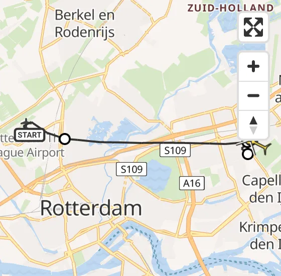 Vlucht Traumahelikopter PH-HVB van Rotterdam The Hague Airport naar Capelle aan den IJssel op donderdag 24 oktober 2024 10:16