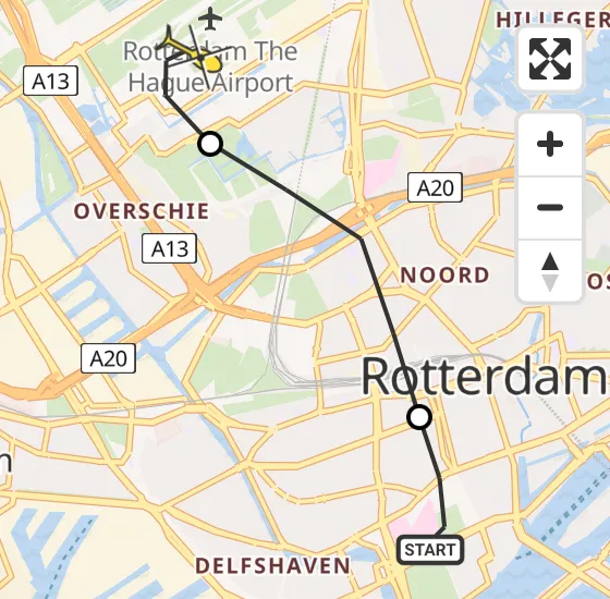 Vlucht Traumahelikopter PH-HVB van Erasmus MC naar Rotterdam The Hague Airport op donderdag 24 oktober 2024 11:28