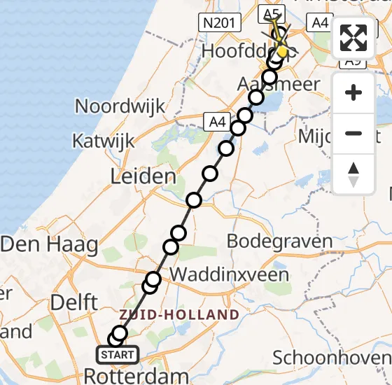 Vlucht Traumahelikopter PH-HVB van Rotterdam The Hague Airport naar Badhoevedorp op donderdag 24 oktober 2024 13:10