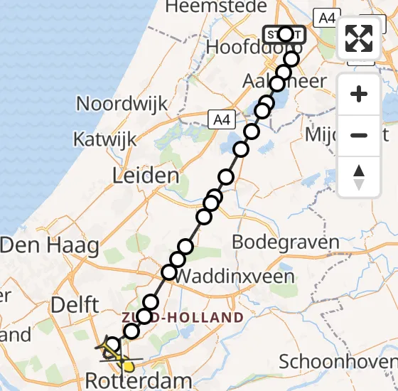 Vlucht Traumahelikopter PH-HVB van Badhoevedorp naar Rotterdam The Hague Airport op donderdag 24 oktober 2024 13:44