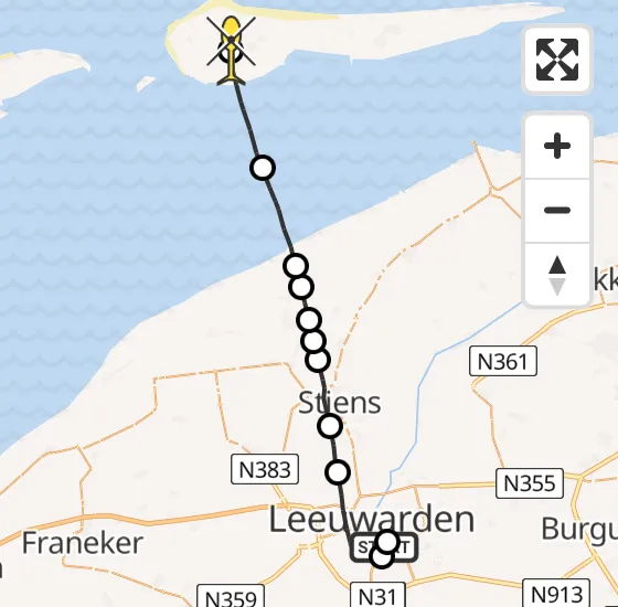 Vlucht Ambulancehelikopter PH-OOP van Leeuwarden naar Ameland Airport Ballum op donderdag 24 oktober 2024 14:48