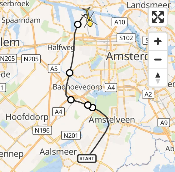 Vlucht Traumahelikopter PH-LLN van Amstelveen naar Amsterdam Heliport op donderdag 24 oktober 2024 15:27