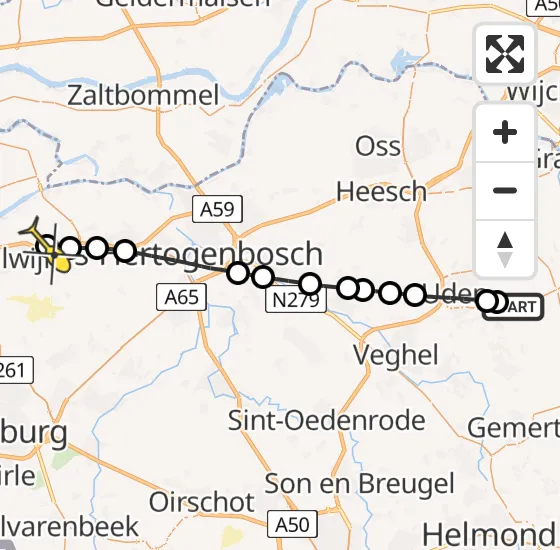 Vlucht Traumahelikopter PH-MAA van Vliegbasis Volkel naar Elshout op donderdag 24 oktober 2024 15:50