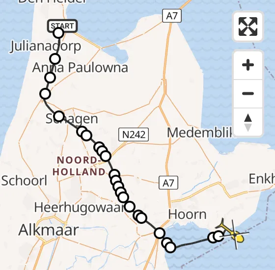 Vlucht Kustwachthelikopter PH-SAR van Vliegveld De Kooy naar Wijdenes op donderdag 24 oktober 2024 17:54