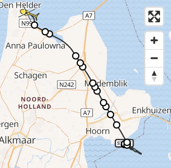 Vlucht Kustwachthelikopter PH-SAR van Wijdenes naar Den Helder op donderdag 24 oktober 2024 18:16