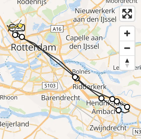 Vlucht Traumahelikopter PH-HVB van Rotterdam The Hague Airport naar Rotterdam The Hague Airport op donderdag 24 oktober 2024 20:06