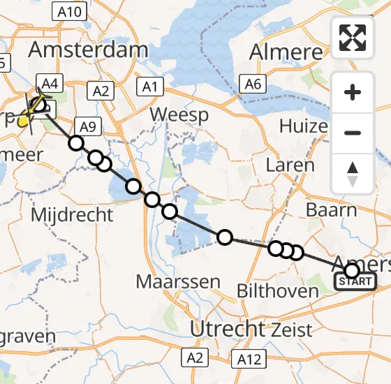 Vlucht Politiehelikopter PH-PXX van Amersfoort naar Schiphol op donderdag 24 oktober 2024 20:32