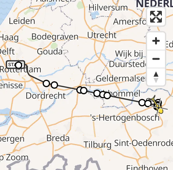 Vlucht Politiehelikopter PH-PXB van Rotterdam The Hague Airport naar Oss op vrijdag 25 oktober 2024 0:20