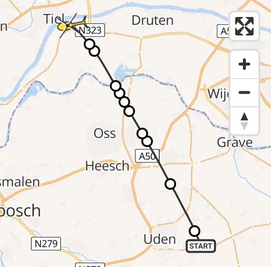 Vlucht Traumahelikopter PH-MAA van Vliegbasis Volkel naar Wamel op vrijdag 25 oktober 2024 8:13