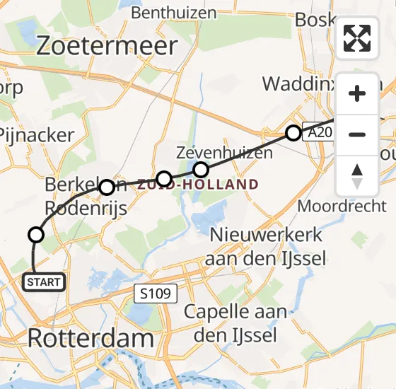 Vlucht Traumahelikopter PH-HVB van Rotterdam The Hague Airport naar Waddinxveen op vrijdag 25 oktober 2024 8:27