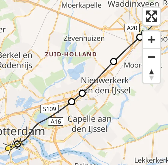 Vlucht Traumahelikopter PH-HVB van Waddinxveen naar Erasmus MC op vrijdag 25 oktober 2024 8:59