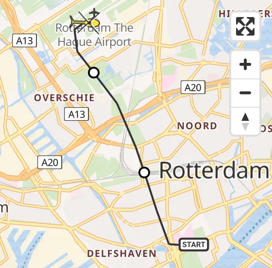 Vlucht Traumahelikopter PH-HVB van Erasmus MC naar Rotterdam The Hague Airport op vrijdag 25 oktober 2024 9:31