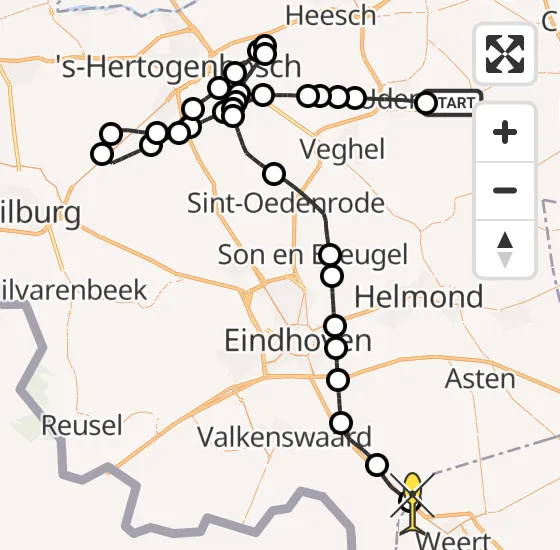 Vlucht Politiehelikopter PH-PXD van Vliegbasis Volkel naar Weert op vrijdag 25 oktober 2024 9:35