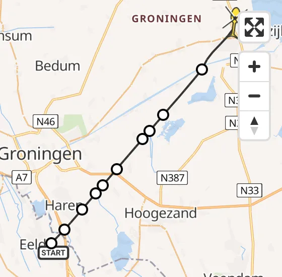 Vlucht Traumahelikopter PH-TTR van Groningen Airport Eelde naar Appingedam op vrijdag 25 oktober 2024 10:34