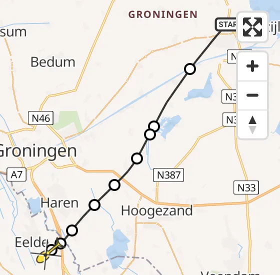 Vlucht Traumahelikopter PH-TTR van Appingedam naar Groningen Airport Eelde op vrijdag 25 oktober 2024 11:34