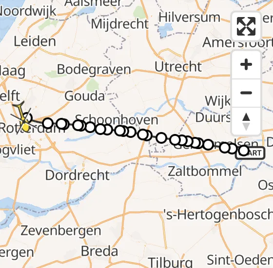 Vlucht Traumahelikopter PH-HVB van Dreumel naar Rotterdam The Hague Airport op vrijdag 25 oktober 2024 14:35