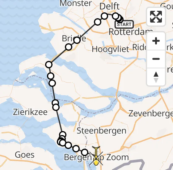 Vlucht Politiehelikopter PH-PXE van Rotterdam The Hague Airport naar Bergen op Zoom op vrijdag 25 oktober 2024 16:10