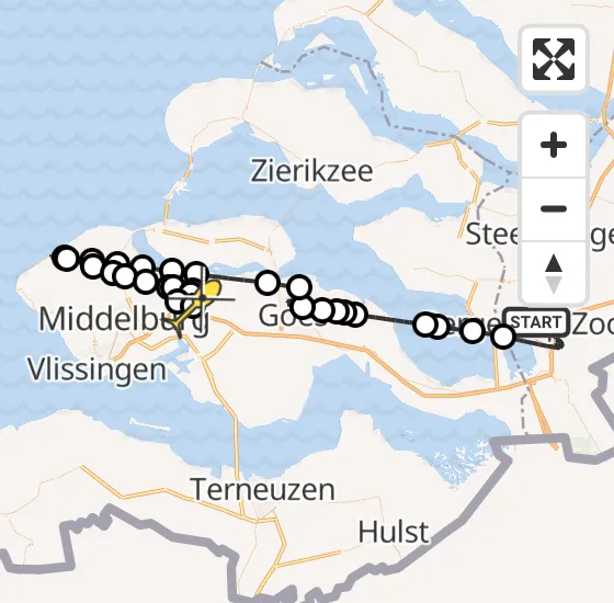 Vlucht Politiehelikopter PH-PXE van Bergen op Zoom naar Vliegveld Midden-Zeeland op vrijdag 25 oktober 2024 16:46