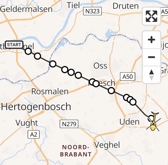 Vlucht Traumahelikopter PH-MAA van Zaltbommel naar Vliegbasis Volkel op vrijdag 25 oktober 2024 18:33