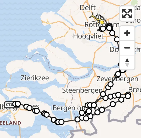 Vlucht Politiehelikopter PH-PXE van Vliegveld Midden-Zeeland naar Rotterdam The Hague Airport op vrijdag 25 oktober 2024 19:00