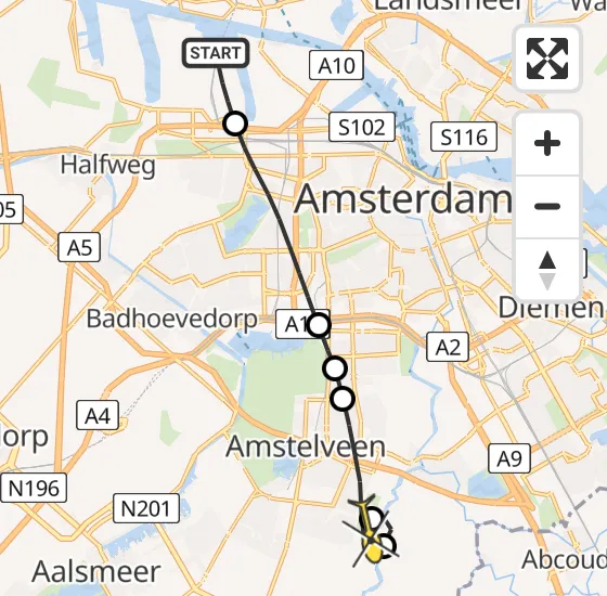 Vlucht Traumahelikopter PH-LLN van Amsterdam Heliport naar Amstelveen op vrijdag 25 oktober 2024 20:25