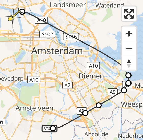 Vlucht Traumahelikopter PH-LLN van Amstelveen naar Amsterdam Heliport op vrijdag 25 oktober 2024 20:50