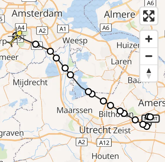 Vlucht Politiehelikopter PH-PXX van Leusden naar Schiphol op vrijdag 25 oktober 2024 20:54