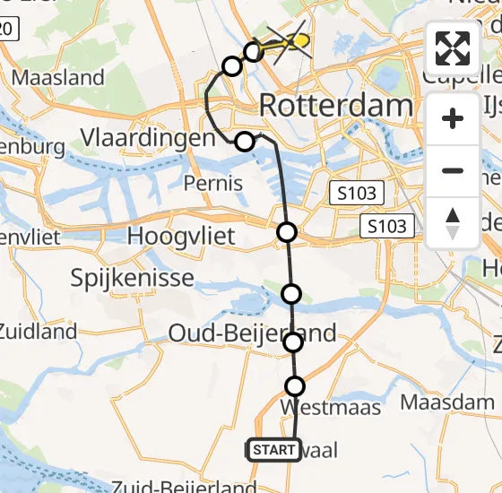 Vlucht Traumahelikopter PH-HVB van Klaaswaal naar Rotterdam The Hague Airport op vrijdag 25 oktober 2024 22:17