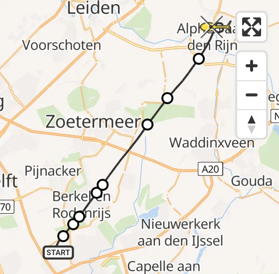 Vlucht Traumahelikopter PH-HVB van Rotterdam The Hague Airport naar Alphen aan den Rijn op zaterdag 26 oktober 2024 10:36