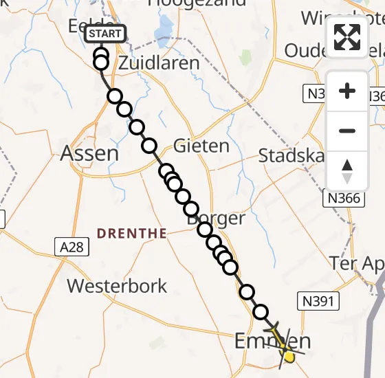 Vlucht Traumahelikopter PH-TTR van Groningen Airport Eelde naar Emmen op zaterdag 26 oktober 2024 10:49