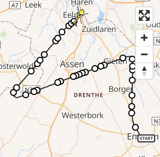 Vlucht Traumahelikopter PH-TTR van Emmen naar Groningen Airport Eelde op zaterdag 26 oktober 2024 11:25