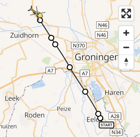 Vlucht Traumahelikopter PH-TTR van Groningen Airport Eelde naar Ezinge op zaterdag 26 oktober 2024 14:03