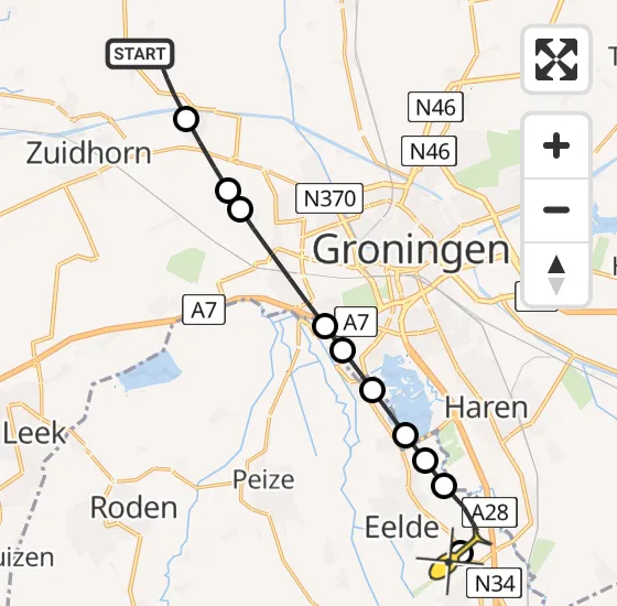 Vlucht Traumahelikopter PH-TTR van Den Ham naar Groningen Airport Eelde op zaterdag 26 oktober 2024 14:10