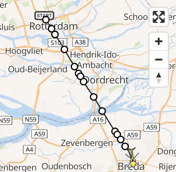 Vlucht Traumahelikopter PH-HVB van Rotterdam The Hague Airport naar Breda op zaterdag 26 oktober 2024 16:06